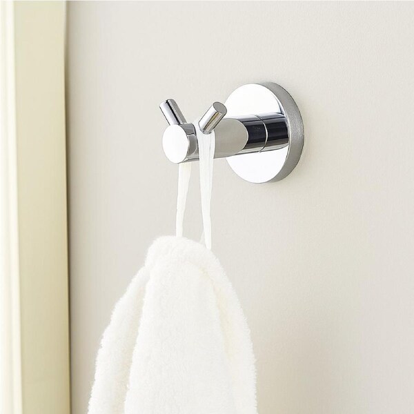 Chrome Double Towel Hook Clothes Robe Holder Wall Hanger Stainless Steel Round
