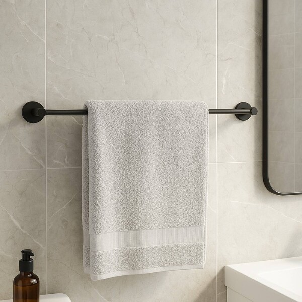 800mm Wall Single Towel Rail Ring Round Stainless Steel Black Holder Cut to Size