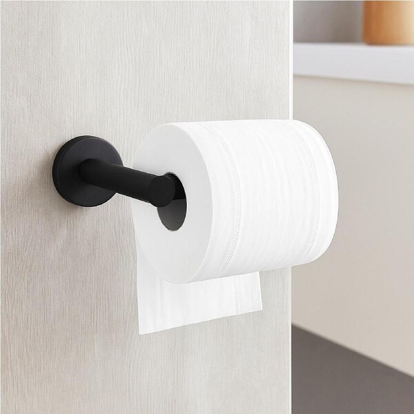 Bathroom Wall Mounted Toilet Paper Roll Holder Stainless Steel Hook Black
