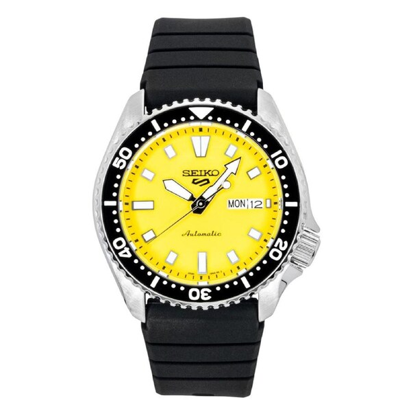 Seiko 5 Sports SKX Redux Silicone Strap Yellow Dial Automatic SRPL87K1 100M Men's Watch