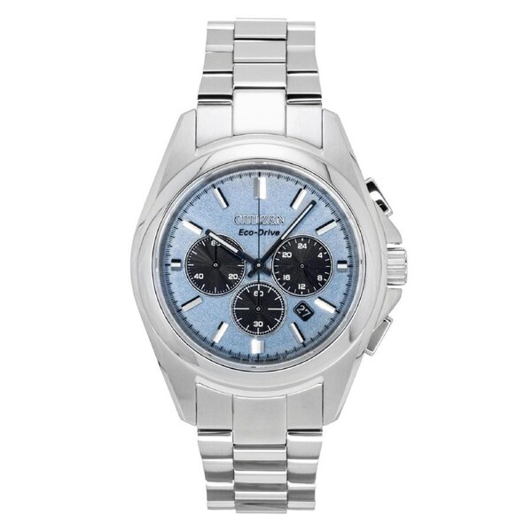 Citizen Sport Luxury Chronograph Stainless Steel Light Blue Dial Eco-Drive CA4680-55L 100M Men's Watch