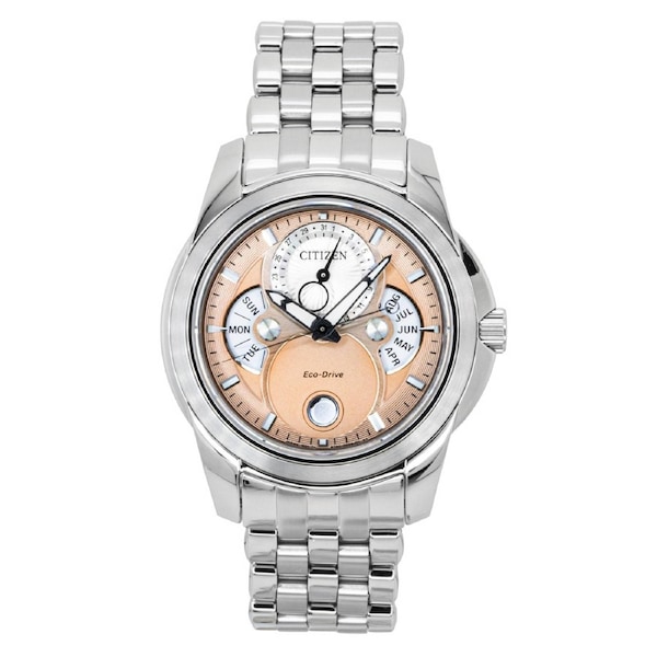 Citizen Calendrier Moon Phase Stainless Steel Salmon Dial Eco-Drive BU0080-52X 100M Men's Watch
