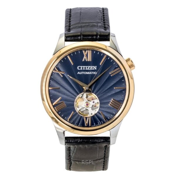 Citizen Leather Strap Open Heart Blue Dial Automatic NH9136-02L Men's Watch