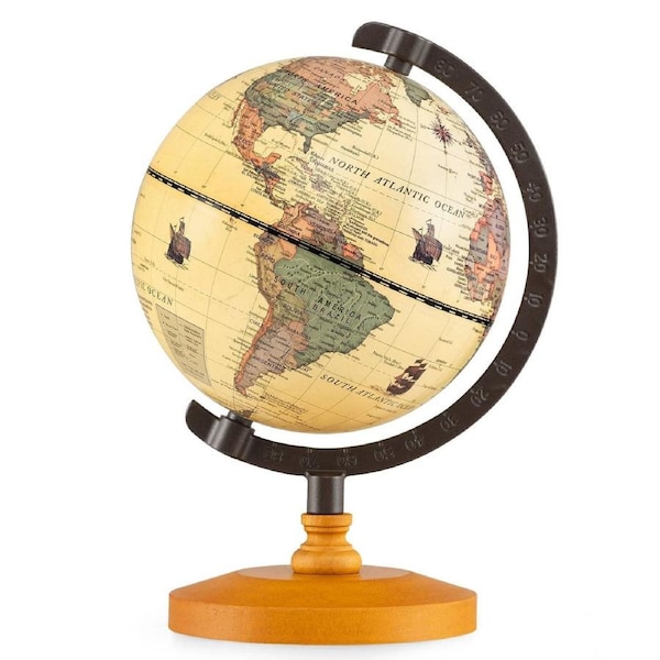 Babyjoy 14cm Antique World Globe Mini Desktop Rotating Globe w/Solid Wooden Base Printed Map