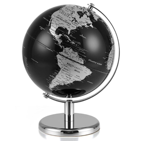 Babyjoy 20cm Metallic Black World Globe Rotating Earth Globe Toy w/Metal Stand Educational Teaching Gift