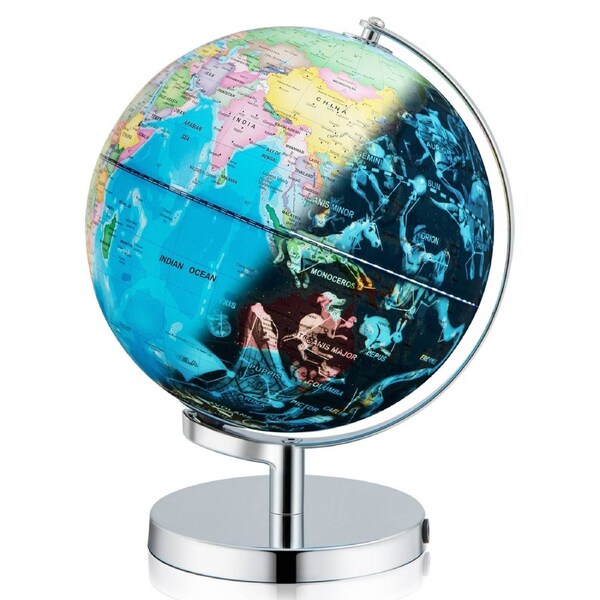 Babyjoy 3in1 23cm World Globe LED Night Lamp w/Illuminated Constellations Stand HD Printed Map