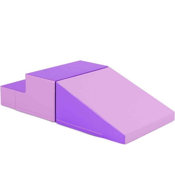 Babyjoy 2PCS Foam Climbing Blocks Soft Play Set w/Loop & Hook Fasteners Indoor Purple