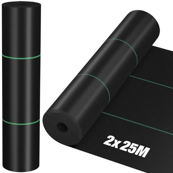 Advwin Weed Mat, 2 x 25m Woven Ground Cover, High Permeability & UV Resistant