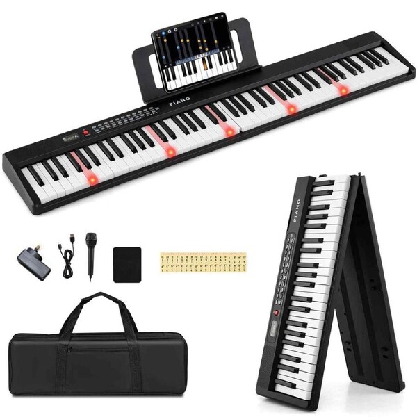 Costway 88 Key Foldable Keyboard 1000 Tone Full Size Semi Weight Electric Piano Portable Electronic Music Toy