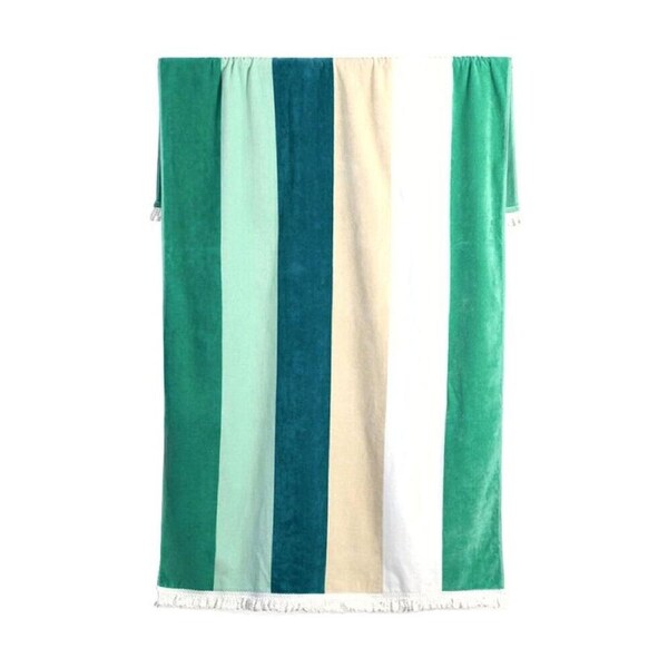 Canningvale Sorrentina Grande Velour Beach Towel Verde Green Stripe 100x180cm