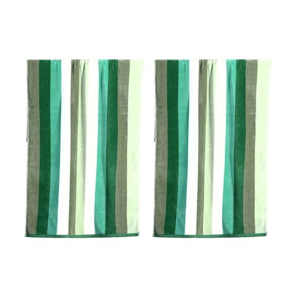 2PK Canningvale Sorrentina Velour Beach Towel Linea Verde Green Stripe 80x160cm
