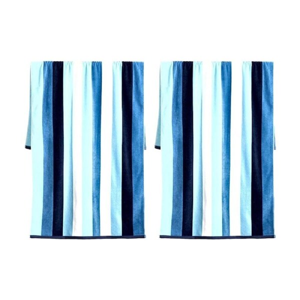 2PK Canningvale Sorrentina Velour Beach Towel Linea Azure Blue Stripe 80x160cm