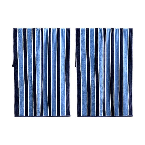 2PK Canningvale Sorrentina Velour Beach Towel Porto Azure Navy Stripe 80x160cm