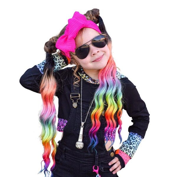 Wavy Ponytail Set - Long - Ombre Rainbow - 24" 2 pc