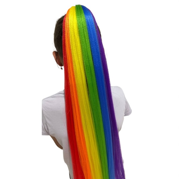Straight Ponytail Extension - Long - Rainbow Waterfall - 26"