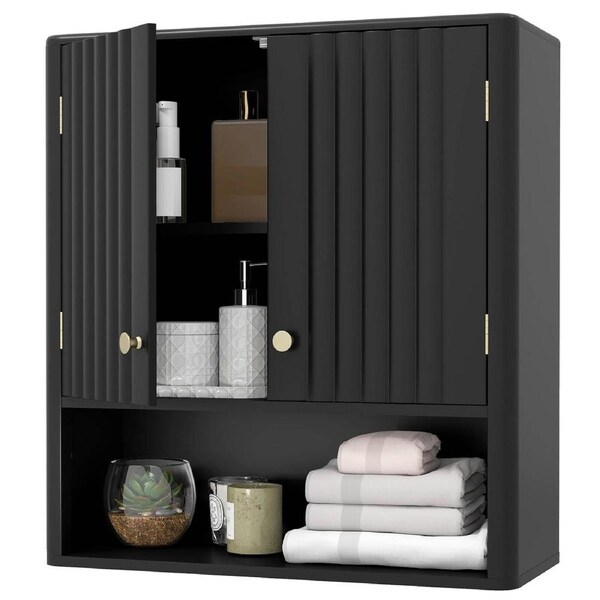 Giantex Fluted Medicine Cabinet Cupboard Wall Mounted Bathroom Cabinet w/Shelf Black