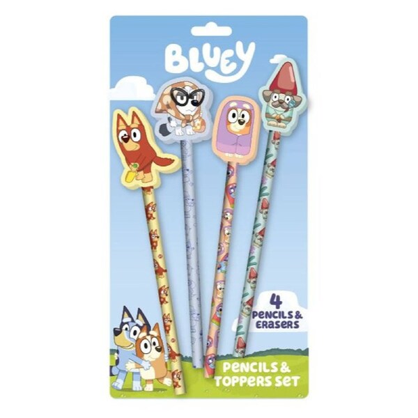Bluey Characters Set 2 Pencil and Topper Set 4 Pack