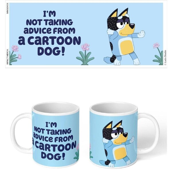 Bluey Bandit Not Taking Advice From A Cartoon Dog Mug