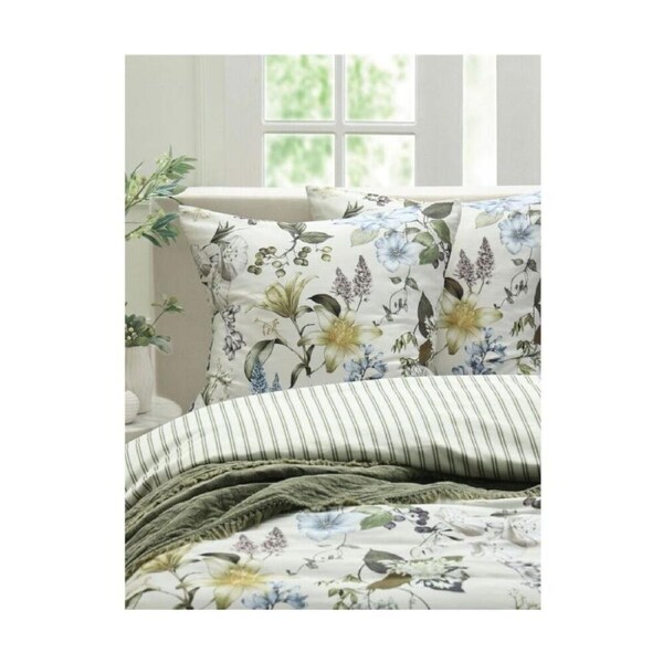 2PK MM Linen Sanctuary Blue Botanical Floral Print European Pillowcase 65x65cm