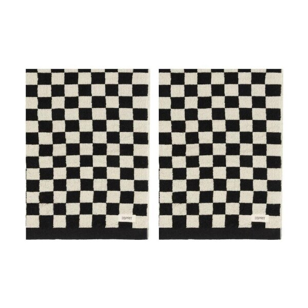 2PK Esprit 800GSM Zenith Bathroom Cotton Bath Mat Checkered Onyx Black