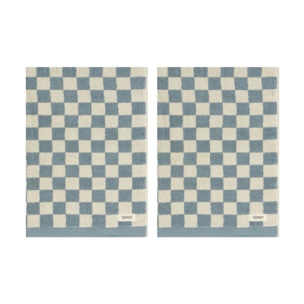 2PK Esprit 550GSM Zenith Bathroom Cotton Bath Towel Checkered Chambray Blue