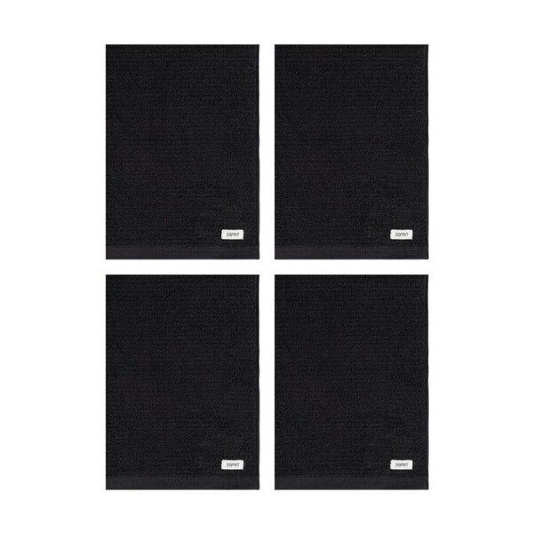 4PK Esprit 600GSM Porto Bathroom Ribbed Face Towel Facewasher 33x33cm Onyx Black