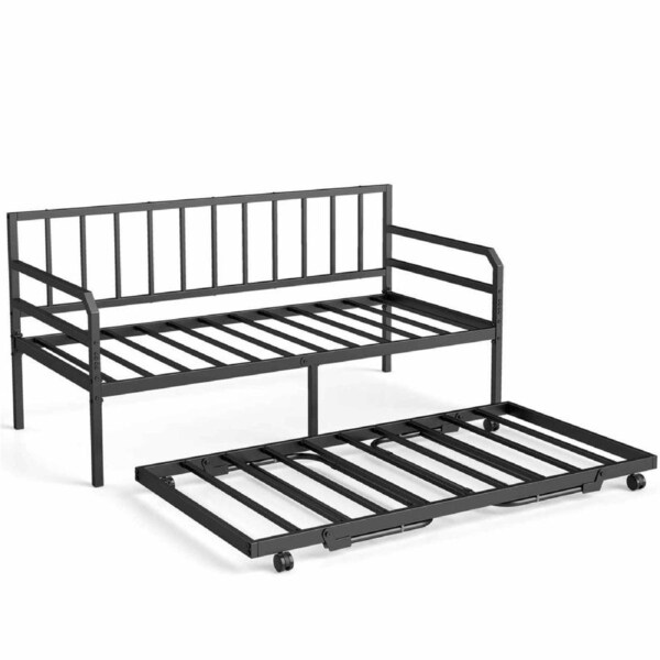 Giantex 3in1 Heavy-duty Sofa Bed Frame Space-saving Single Size Metal Daybed w/Pop up Trundle