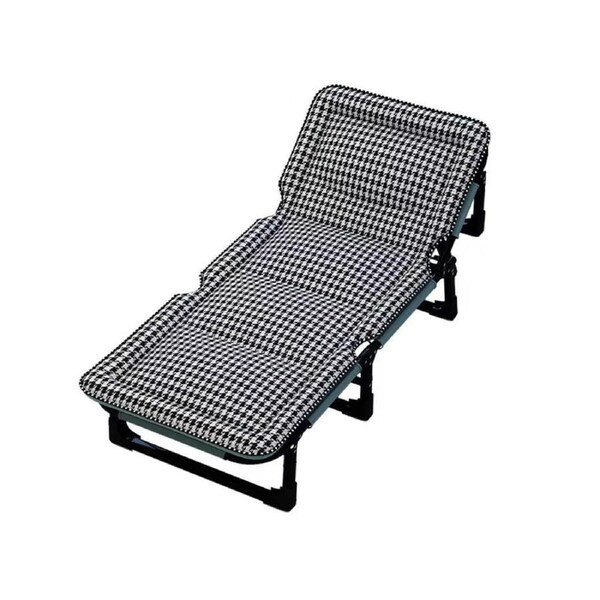 Portable Folding Bed with Adjustable Backrest and Houndstooth Fabric 190x75cm