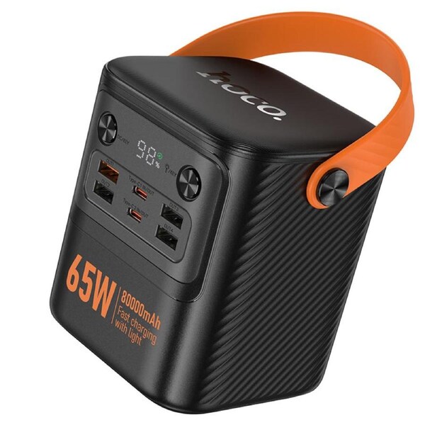 Hoco J152 Pro Tough 80000 Large Capacity 65W Laptop Power Bank + LED Light - Black/Orange