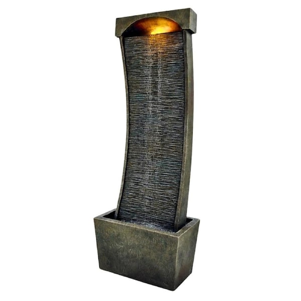 Outdoor Stone-Look Water Fountain with LED Lights and Quiet Pump