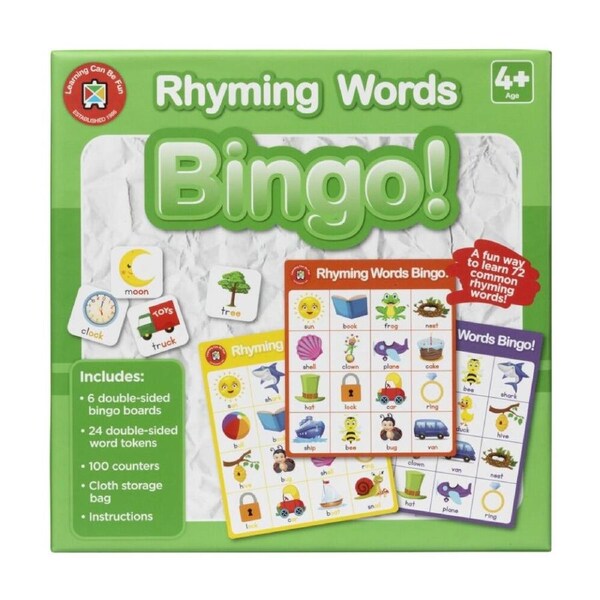 Learning Can Be Fun Rhyming Words Bingo Kids Literacy Game Colourful 4y+