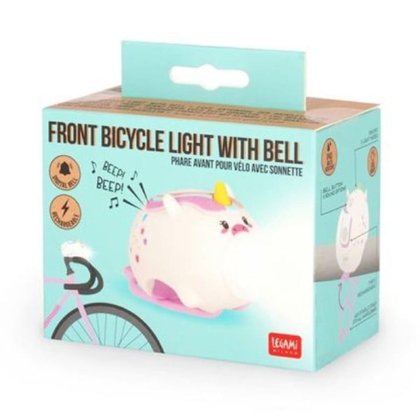 Legami Rechargeable Front Bike Light & Bell w/3 Modes 5 Sounds Cycling Unicorn
