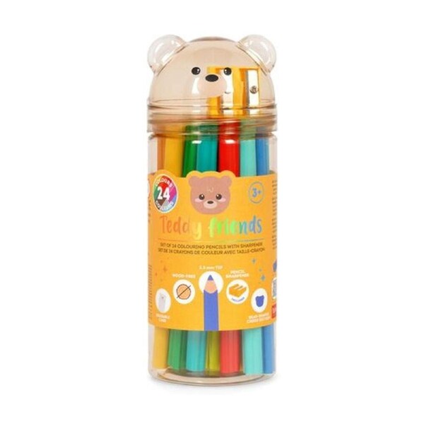 24pc Legami Colour Pencil Set Teddy Container With Sharpener Kids Crafts 3y+