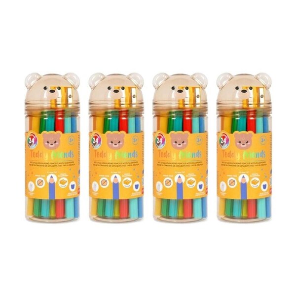 4x 24pc Legami Colour Pencil Set Teddy Container With Sharpener Kids Crafts 3y+