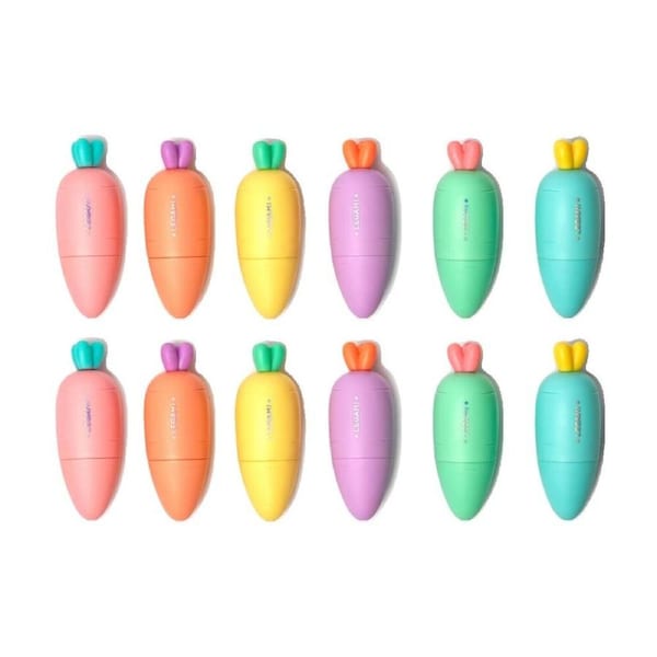 2PK 6pc Legami Mini Highlighters Carrot Shaped Coloured Set Fun Stationery