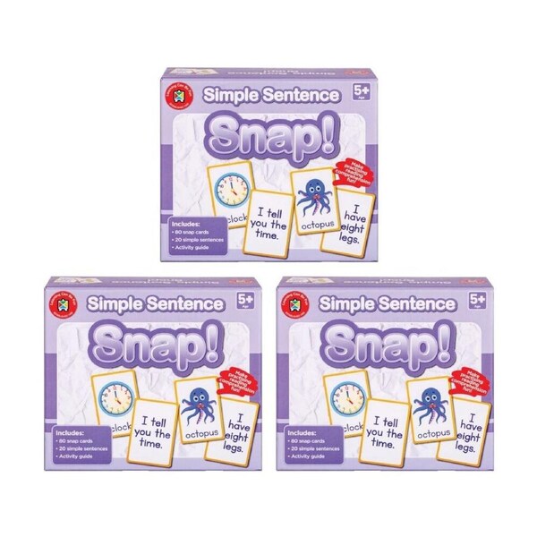 3PK Learning Can Be Fun Simple Sentence Snap! 80 Cards Reading/Learning Game 5y+
