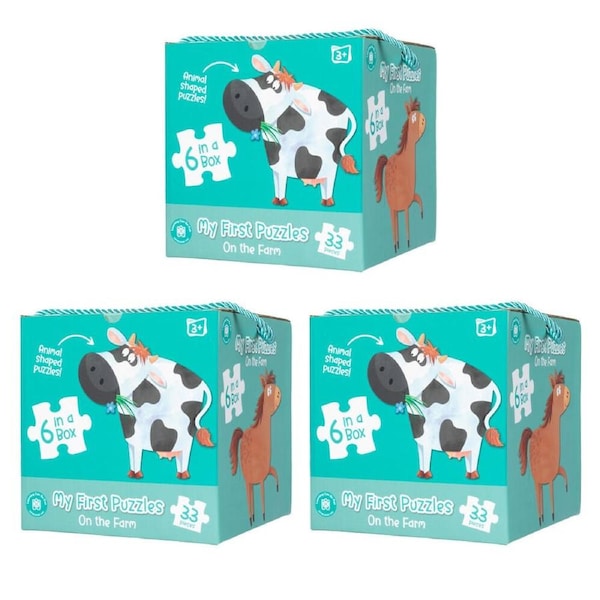 3x 6PK Learning Can Be Fun My First Puzzles Set On The Farm w/Carry Box 3y+