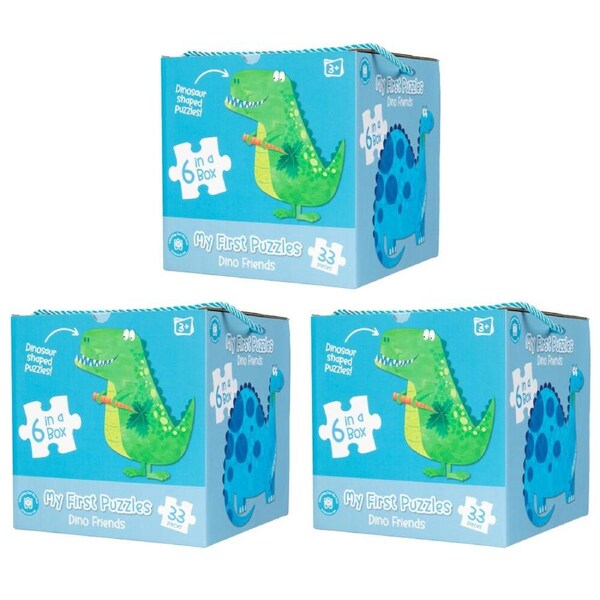 3x 6PK Learning Can Be Fun My First Puzzles Set Dino Friends w/Carry Box 3y+