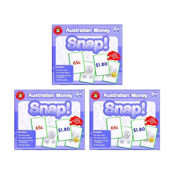 3PK Learning Can Be Fun Australian Money Snap! 80 Cards Learn Kids Game 6y+