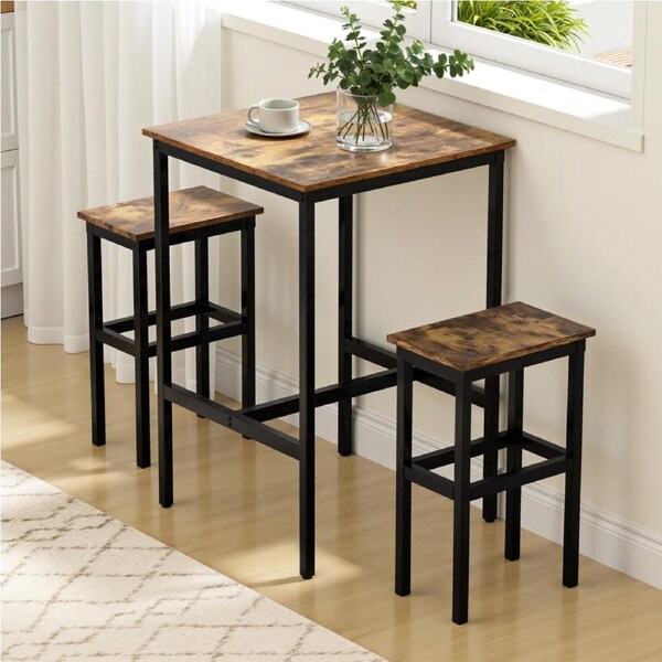 Artiss Bar Table Kitchen Dining 92cm Square Walnut