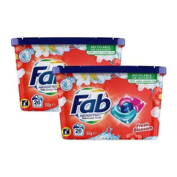 Fab Laundry Capsules Fresh Blossom – Pack of 52 (2 × 26 Capsules)