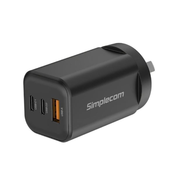 Simplecom CU365 3-Port PD 65W GaN Wall Charger Dual USB-C + USB-A for Phone Laptop