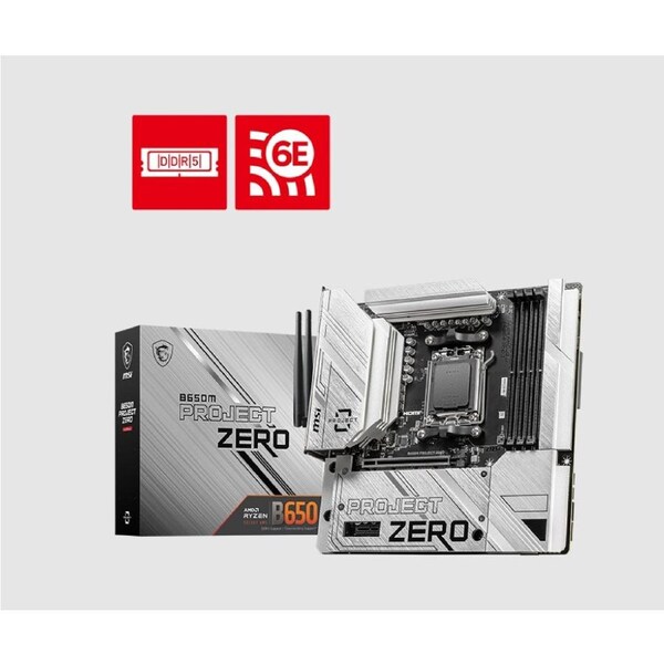 MSI B650M PROJECT ZERO Motherboard, AMD B650, 4x DDR5 128GB, 1x HDMI, 2x M.2, USB 3.2 Type A x9