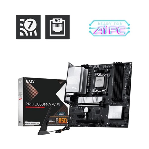 MSI PRO B850M-A WIFI, AM5, 4x DDR5 256GB, 1x HDMI, 1x PCI-E x16 slot, 3x M.2,4x USB2.0, 3x USB C, Wi-Fi 7