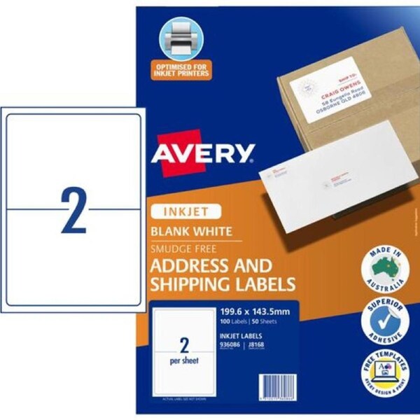 Avery Inkjet Label J8168 2UP Pk25
