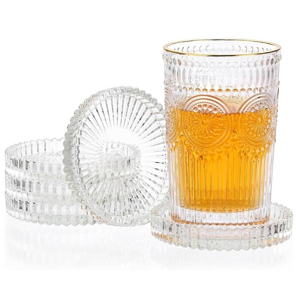 DelSol Drink Coasters Set of 5 for Coffee Table Decor Glass Coasters for Drinks Cups Home Decor Gifts Office Coffee Bar Dining Table Clear