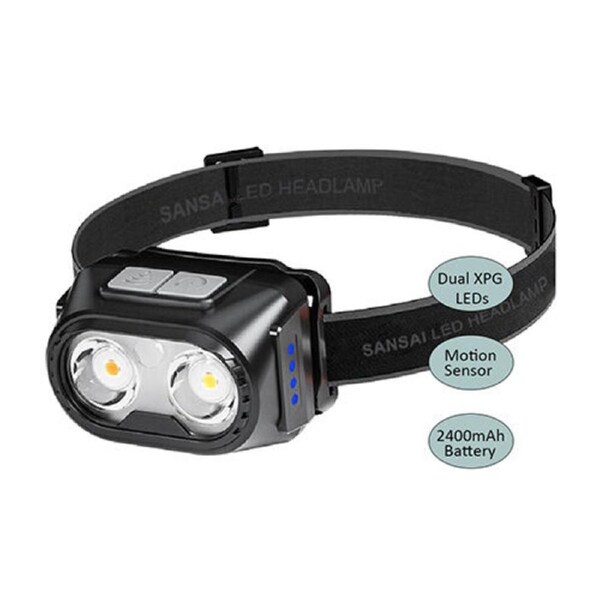 Sansai GL-H485E Dual XPG LED Rechargeable Head Lamp with Motion Sensor 2400mAh