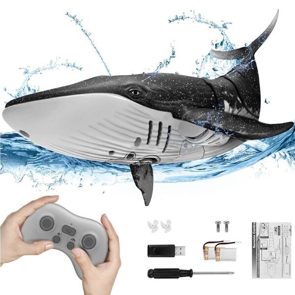 Nevenka 2.4G Remote Control Whale with Water Spraying & Light for Kids-Grey