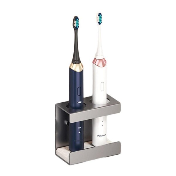 Nevenka Wall Mounted Electric Toothbrush Holder 2 Slots with Diatomite Dish-Grey