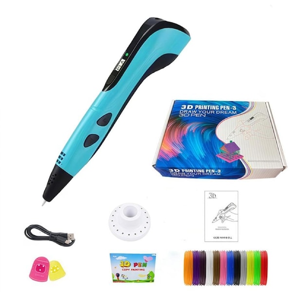 Nevenka 3D Printing Pen with Display 3D Printer Pen USB Power Supply-Blue